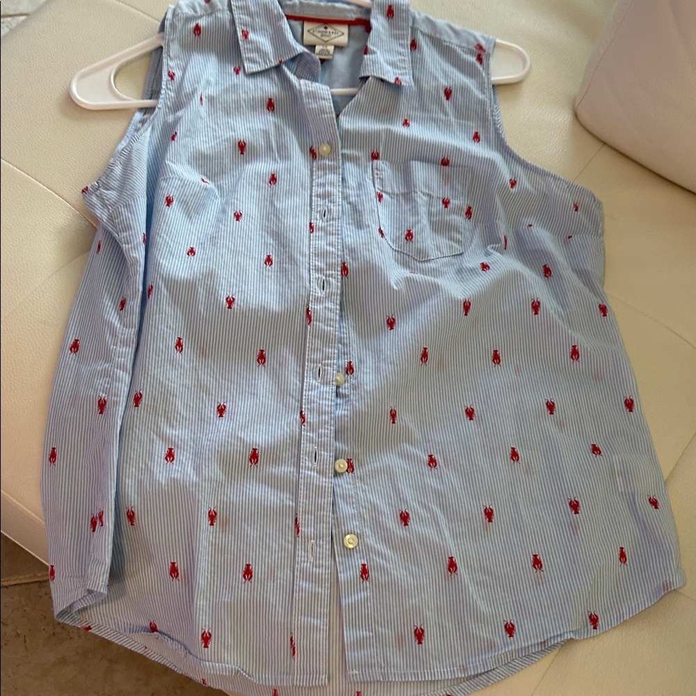 St. John's Bay Light Blue and Red Lobster Print Shirt